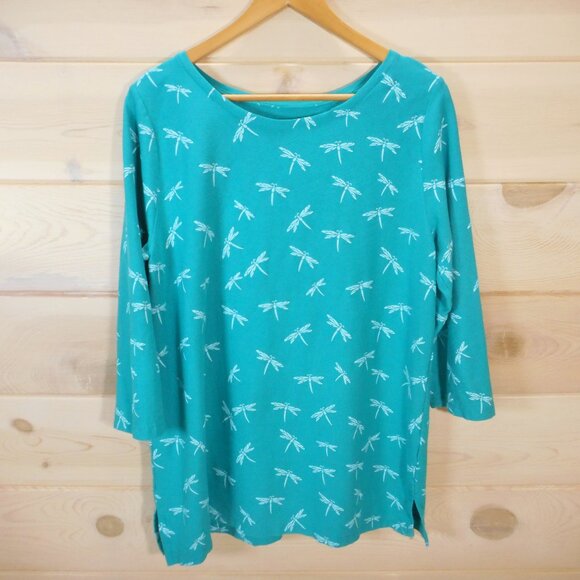 M Mac Vermont Country Store Women's size L Dragonfly Print Top Teal Blue-Green - Picture 1 of 10